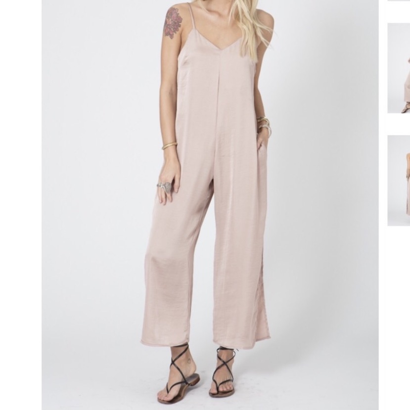 Stillwater La Satin Side Slit Blush Pink Jumpsuit